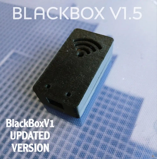BlackBox V1.5 updated version wireless hardware pentesting tool on a blue grid surface.